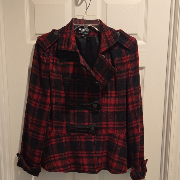 Wild Fable Red and Black Plaid Pea Coat - Picture 1 of 9
